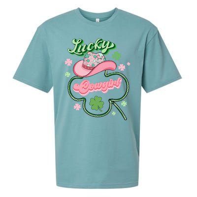 Lucky Cowgirl Western St Patricks Day Women Cowboy Hat Sueded Cloud Jersey T-Shirt