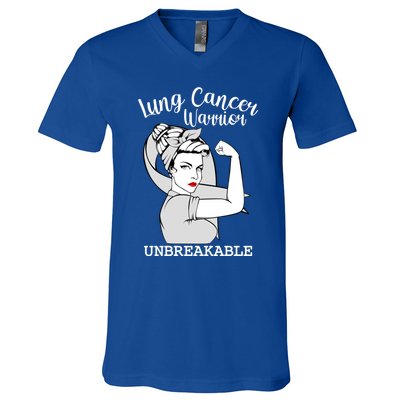 Lung Cancer Warrior Unbreakable Strong Awareness Gift V-Neck T-Shirt