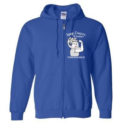 Lung Cancer Warrior Unbreakable Strong Awareness Gift Full Zip Hoodie