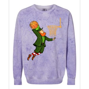 Leprechaun Dunking A Basketball St Patricks Day Gift Colorblast Crewneck Sweatshirt