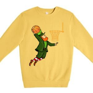 Leprechaun Dunking A Basketball St Patricks Day Gift Premium Crewneck Sweatshirt