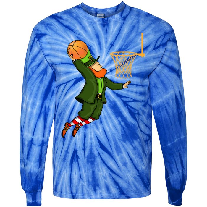 Leprechaun Dunking A Basketball St Patricks Day Gift Tie-Dye Long Sleeve Shirt