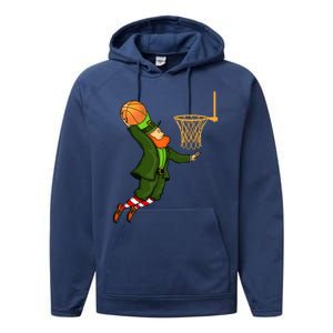 Leprechaun Dunking A Basketball St Patricks Day Gift Performance Fleece Hoodie