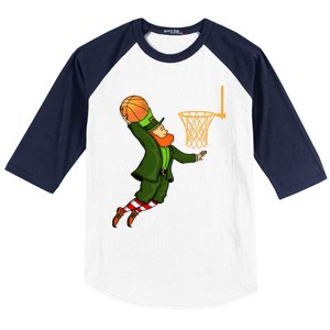 Leprechaun Dunking A Basketball St Patricks Day Gift Baseball Sleeve Shirt