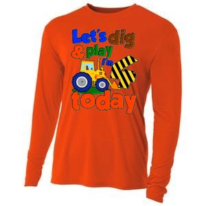 Let's Dig And Play I'm 4 Four Today 4th Birthday Party Excavator Cooling Performance Long Sleeve Crew