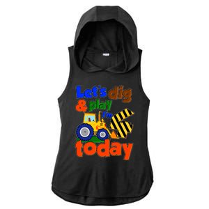 Let's Dig And Play I'm 4 Four Today 4th Birthday Party Excavator Ladies PosiCharge Tri-Blend Wicking Draft Hoodie Tank