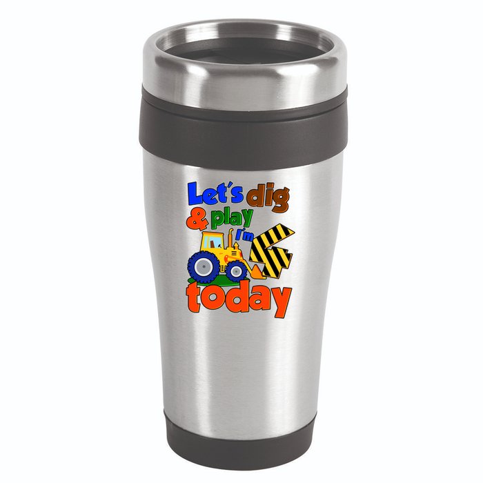 Let's Dig And Play I'm 4 Four Today 4th Birthday Party Excavator 16oz Travel Tumbler