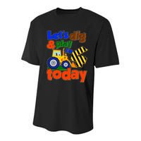 Let's Dig And Play I'm 4 Four Today 4th Birthday Party Excavator Youth Performance Sprint T-Shirt