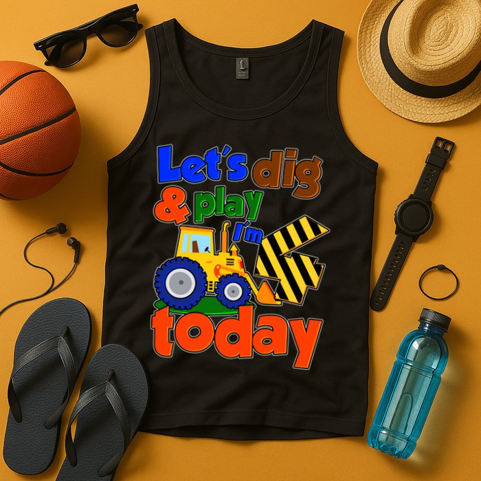 Let's Dig And Play I'm 4 Four Today 4th Birthday Party Excavator Tank Top