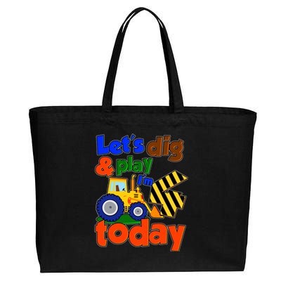 Let's Dig And Play I'm 4 Four Today 4th Birthday Party Excavator Cotton Canvas Jumbo Tote