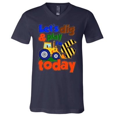 Let's Dig And Play I'm 4 Four Today 4th Birthday Party Excavator V-Neck T-Shirt