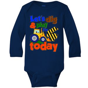 Let's Dig And Play I'm 4 Four Today 4th Birthday Party Excavator Baby Long Sleeve Bodysuit