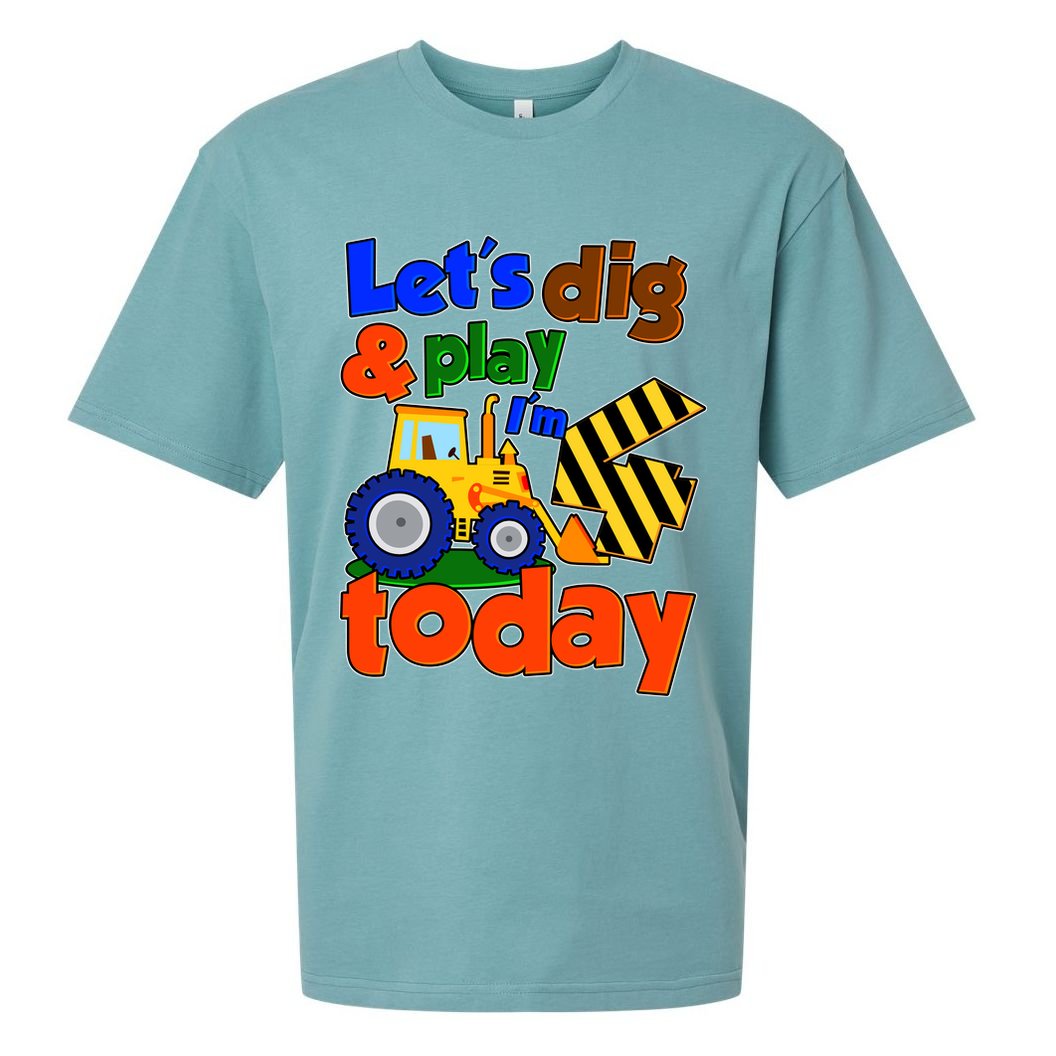 Let's Dig And Play I'm 4 Four Today 4th Birthday Party Excavator Sueded Cloud Jersey T-Shirt