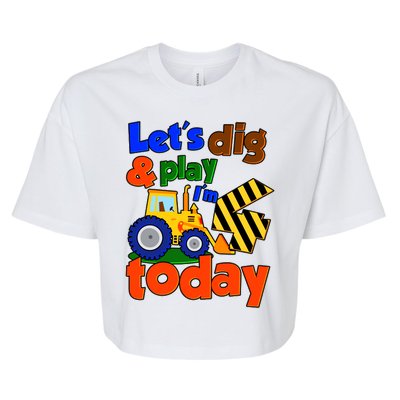 Let's Dig And Play I'm 4 Four Today 4th Birthday Party Excavator Bella+Canvas Jersey Crop Tee