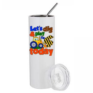 Let's Dig And Play I'm 4 Four Today 4th Birthday Party Excavator Stainless Steel Tumbler