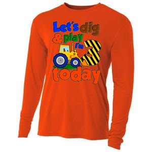 Let's Dig And Play I'm 3 Three Today 3rd Birthday Party Excavator Cooling Performance Long Sleeve Crew