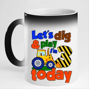 Let's Dig And Play I'm 3 Three Today 3rd Birthday Party Excavator 11oz Black Color Changing Mug