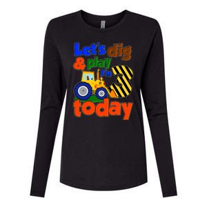 Let's Dig And Play I'm 3 Three Today 3rd Birthday Party Excavator Womens Cotton Relaxed Long Sleeve T-Shirt