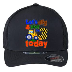 Let's Dig And Play I'm 3 Three Today 3rd Birthday Party Excavator Flexfit Unipanel Trucker Cap