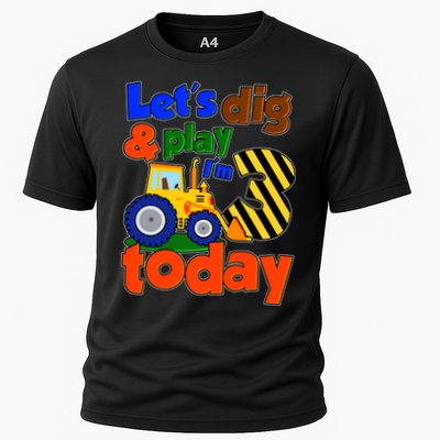 Let's Dig And Play I'm 3 Three Today 3rd Birthday Party Excavator Performance Shirt