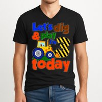 Let's Dig And Play I'm 3 Three Today 3rd Birthday Party Excavator V-Neck T-Shirt