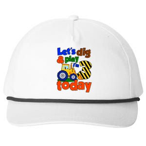 Let's Dig And Play I'm 3 Three Today 3rd Birthday Party Excavator Snapback Five-Panel Rope Hat