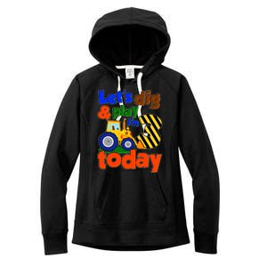 Let's Dig And Play I'm 3 Three Today 3rd Birthday Party Excavator Women's Fleece Hoodie