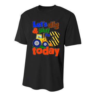 Let's Dig And Play I'm 3 Three Today 3rd Birthday Party Excavator Youth Performance Sprint T-Shirt