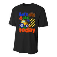 Let's Dig And Play I'm 3 Three Today 3rd Birthday Party Excavator Youth Performance Sprint T-Shirt
