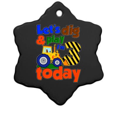 Let's Dig And Play I'm 3 Three Today 3rd Birthday Party Excavator Ceramic Star Ornament