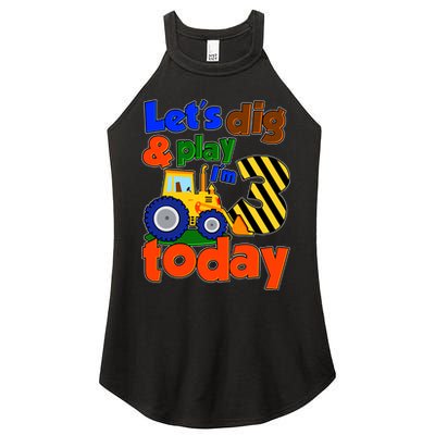 Let's Dig And Play I'm 3 Three Today 3rd Birthday Party Excavator Women's Perfect Tri Rocker Tank