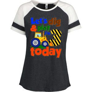 Let's Dig And Play I'm 3 Three Today 3rd Birthday Party Excavator Enza Ladies Jersey Colorblock Tee