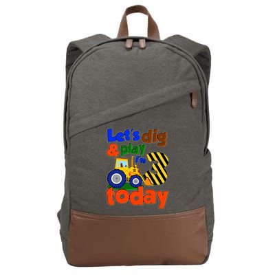 Let's Dig And Play I'm 3 Three Today 3rd Birthday Party Excavator Cotton Canvas Backpack