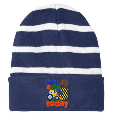 Let's Dig And Play I'm 3 Three Today 3rd Birthday Party Excavator Striped Beanie with Solid Band