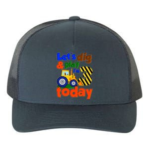 Let's Dig And Play I'm 3 Three Today 3rd Birthday Party Excavator Yupoong Adult 5-Panel Trucker Hat