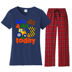 Let's Dig And Play I'm 3 Three Today 3rd Birthday Party Excavator Women's Flannel Pajama Set