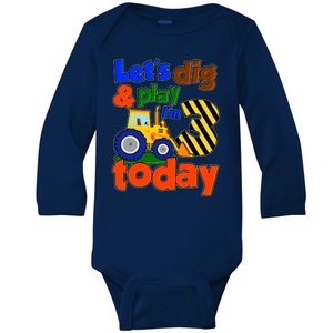 Let's Dig And Play I'm 3 Three Today 3rd Birthday Party Excavator Baby Long Sleeve Bodysuit