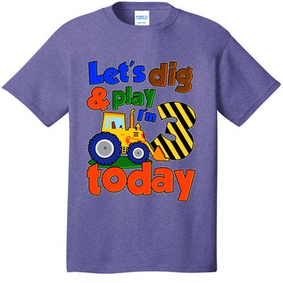 Let's Dig And Play I'm 3 Three Today 3rd Birthday Party Excavator T-Shirt