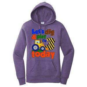 Let's Dig And Play I'm 3 Three Today 3rd Birthday Party Excavator Women's Pullover Hoodie