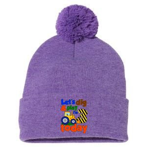 Let's Dig And Play I'm 3 Three Today 3rd Birthday Party Excavator Pom Pom 12in Knit Beanie