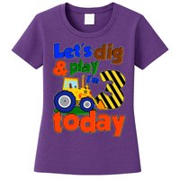 Let's Dig And Play I'm 3 Three Today 3rd Birthday Party Excavator Womens T-Shirt