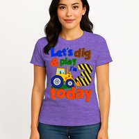 Let's Dig And Play I'm 3 Three Today 3rd Birthday Party Excavator Womens T-Shirt