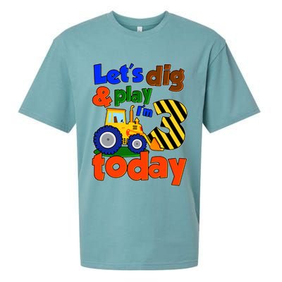 Let's Dig And Play I'm 3 Three Today 3rd Birthday Party Excavator Sueded Cloud Jersey T-Shirt