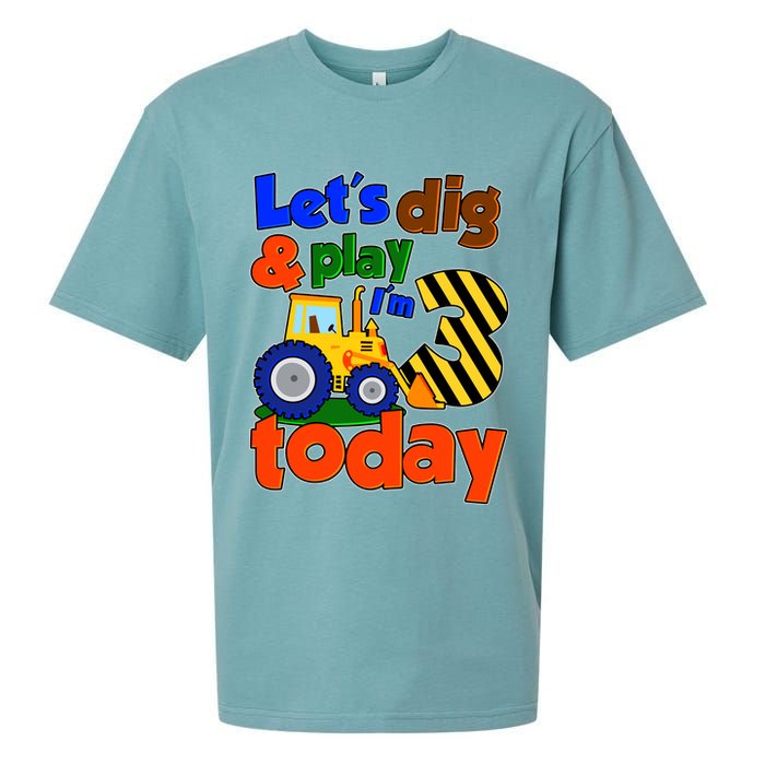 Let's Dig And Play I'm 3 Three Today 3rd Birthday Party Excavator Sueded Cloud Jersey T-Shirt