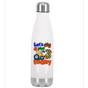 Let's Dig And Play I'm 3 Three Today 3rd Birthday Party Excavator Stainless Steel Insulated Water Bottle