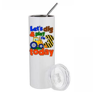 Let's Dig And Play I'm 3 Three Today 3rd Birthday Party Excavator Stainless Steel Tumbler