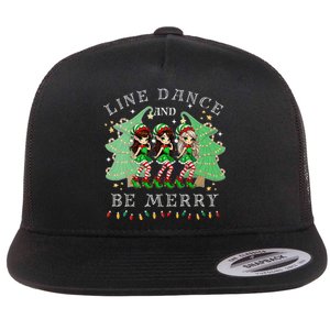 Line Dance And Be Merry Christmas Elf Dancing Holiday Season Flat Bill Trucker Hat