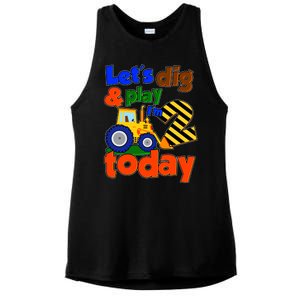 Let's Dig And Play I'm 2 Two Today 2nd Birthday Party Excavator Ladies PosiCharge Tri-Blend Wicking Tank