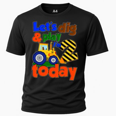 Let's Dig And Play I'm 2 Two Today 2nd Birthday Party Excavator Performance Shirt