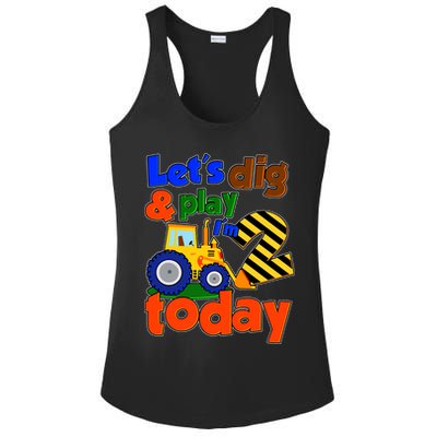 Let's Dig And Play I'm 2 Two Today 2nd Birthday Party Excavator Ladies PosiCharge Competitor Racerback Tank